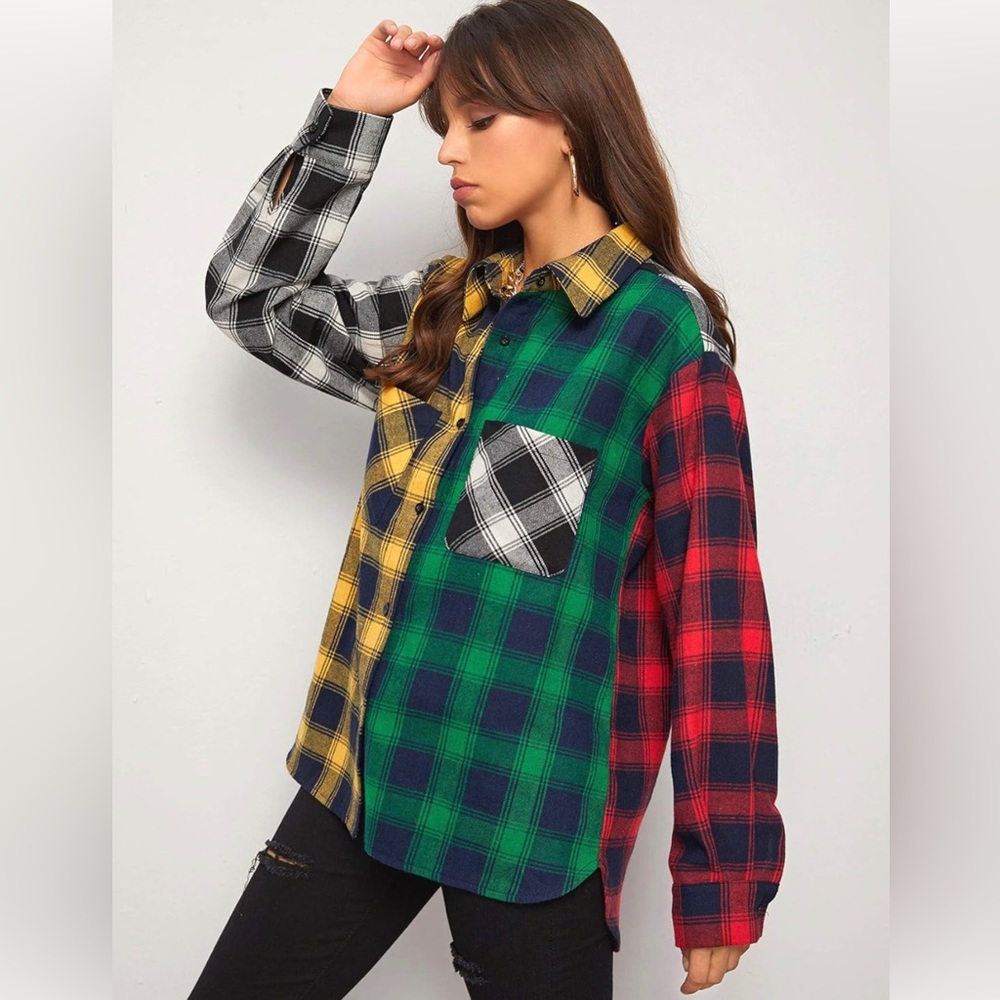SweatyRocks Long Sleeve Multi Colored Flannel
